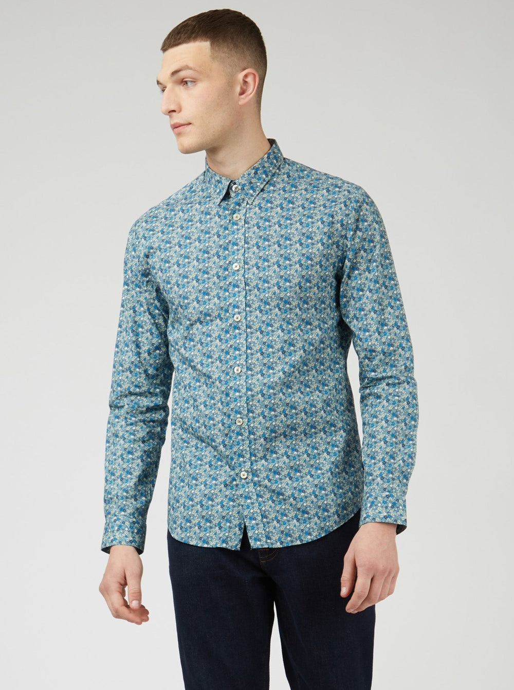 Chemises Ben Sherman Floral Print Long-Sleeve Bleu Grise | NRI-86244151